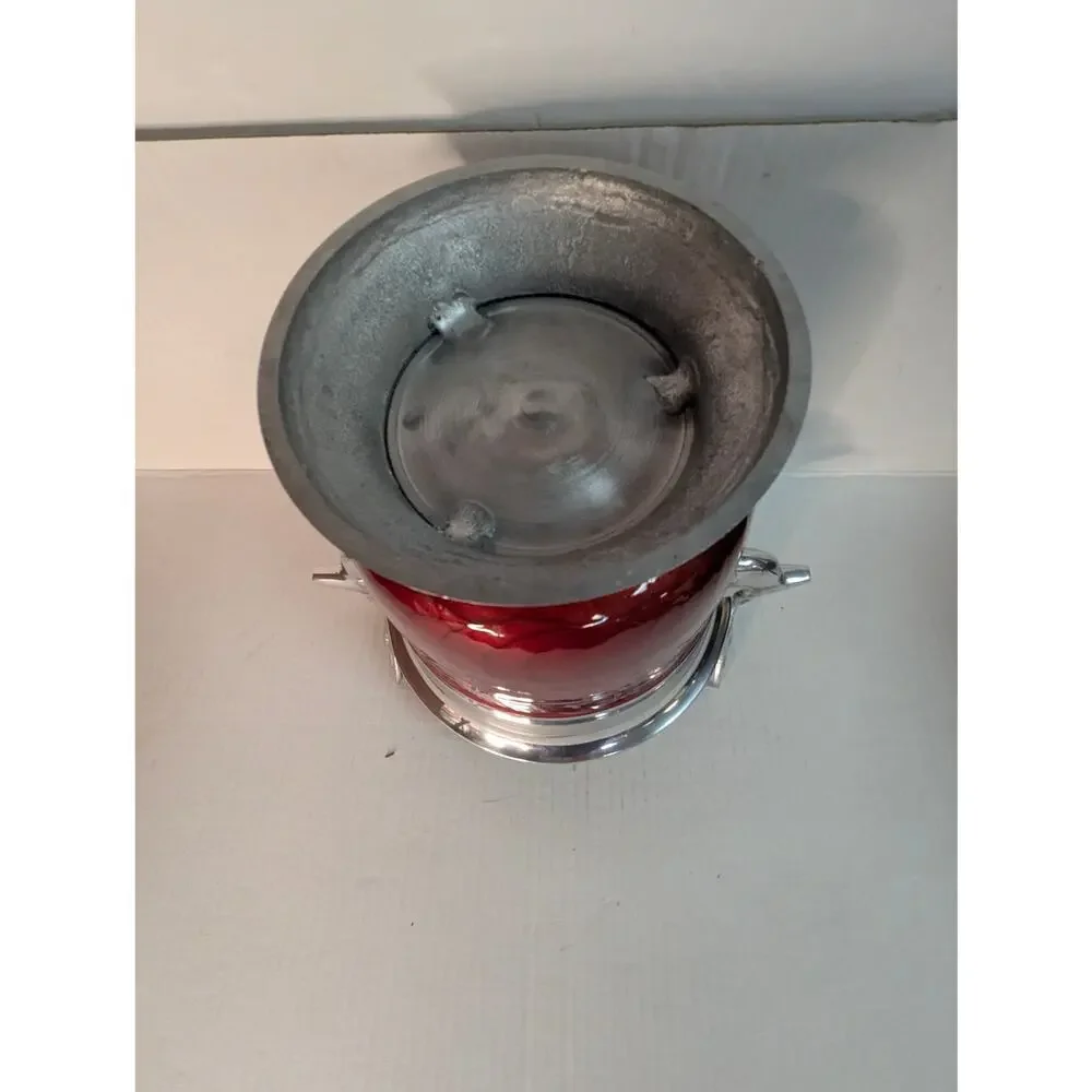 Vintage Red Enamel & Silver Stag Head Ice Bucket champagne Cabin Ski lodge
